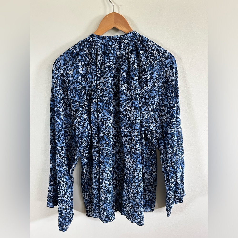 Michael Kors collection Blouse womens Medium Blue Long Sleeve Floral - Picture 2 of 10